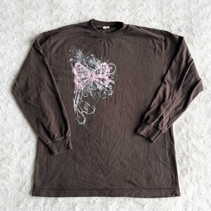 Vtg Key West Florida Shirt Tee Womens Large Brown Y2K Butterfly Script Beach LS